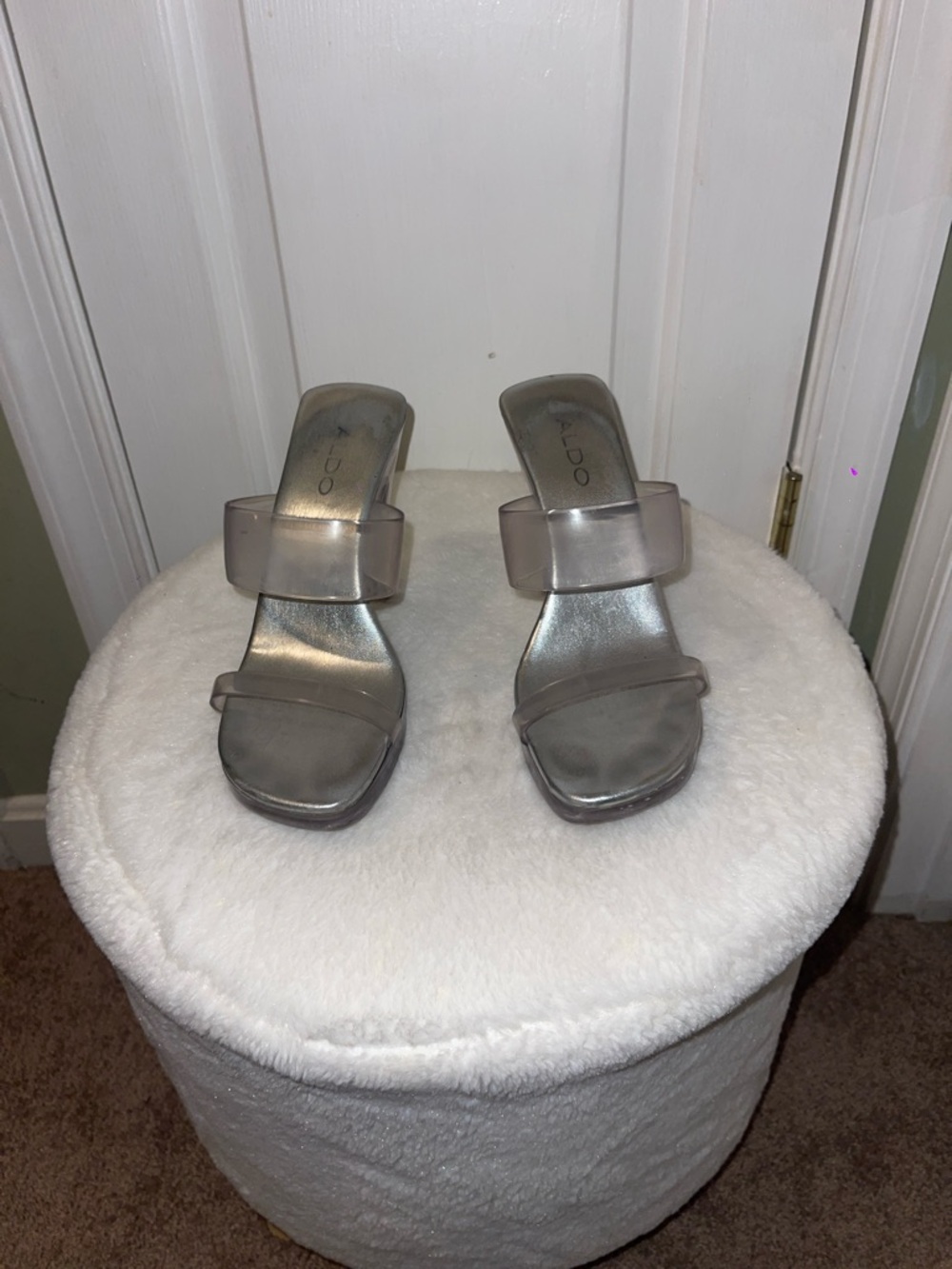 Aldo Silver Clear Strap Mules
